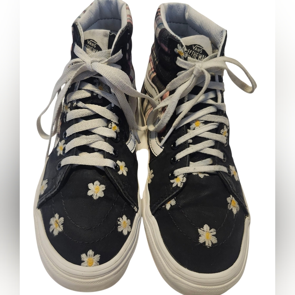 Vans Black High-Tops with Daisy Pattern